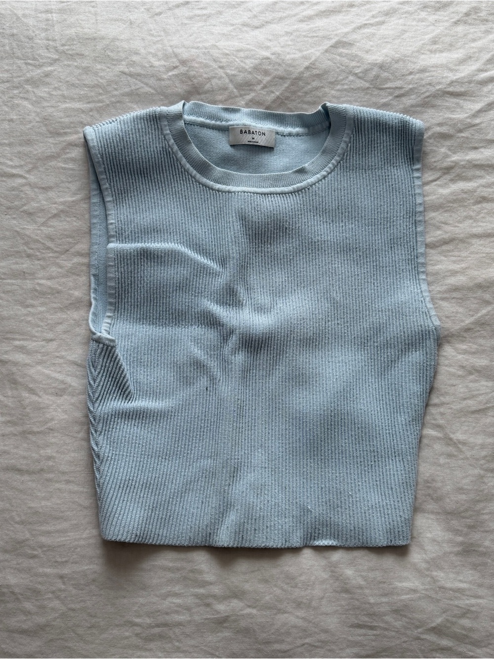 aritzia Babaton Light Blue Ribbed Knit Sleeveless Top